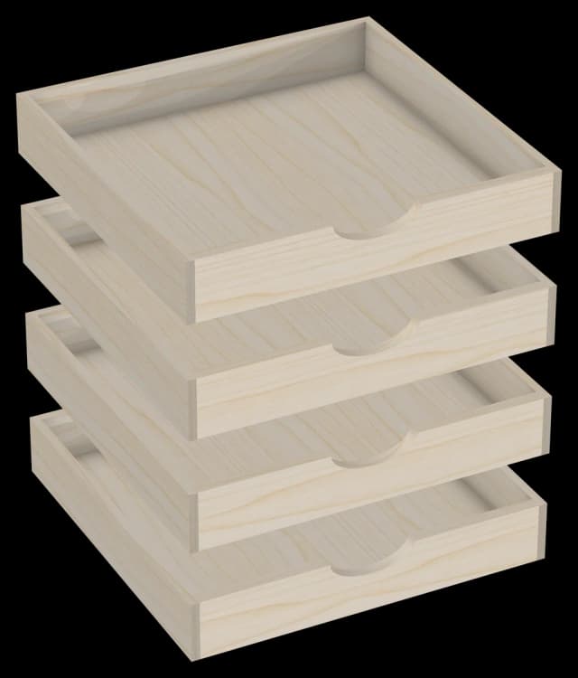 Four Adjustable Height Roll Out Trays installed
